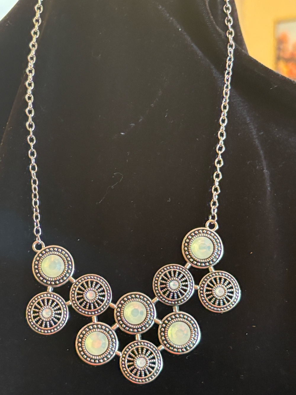 Opal greenish Accent Silver Tone Statement Necklace -